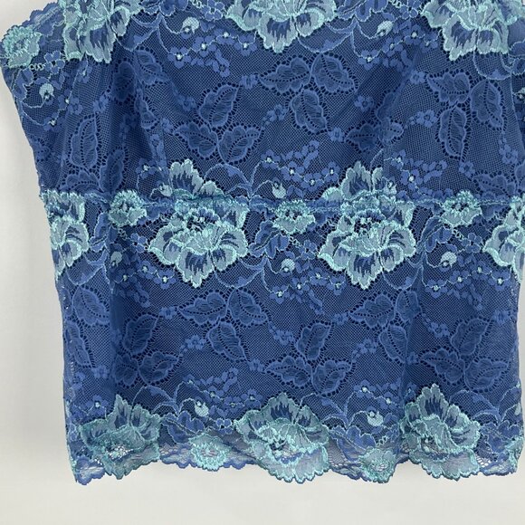 Unbranded Top Camisole Size M Blue Floral Wide Strap Lined Nylon Polyester - Picture 3 of 6